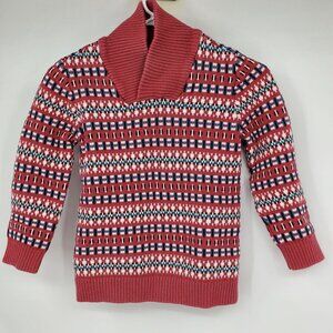 Tea Girls Shawl Collar Rosey Mauve Blue Pattern‎ Tunic Sweater Shirt Large 8-10